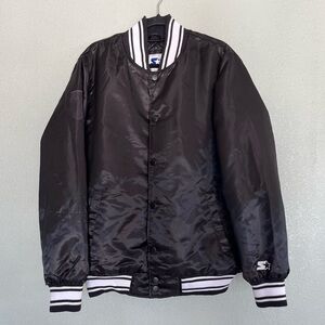 Vintage Starter Satin Bomber Varsity Jacket Black Mens Size Large
